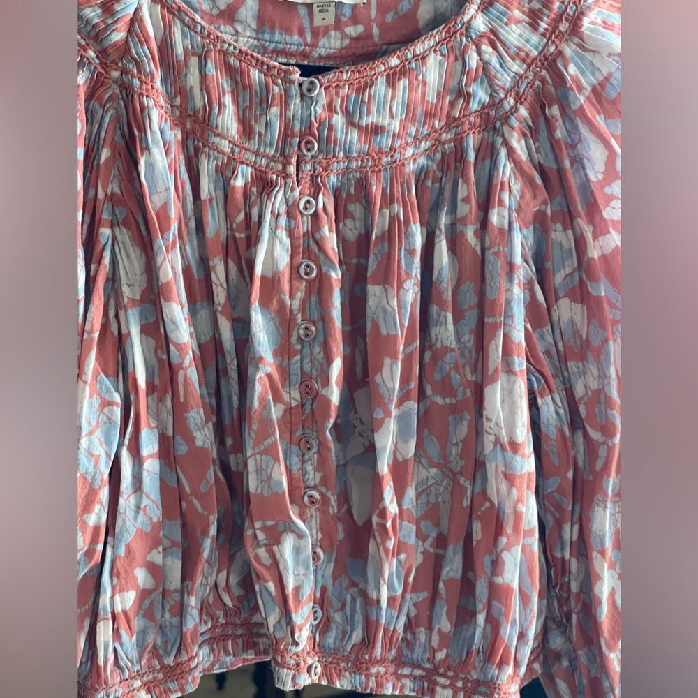 Joie May Cropped Floral-Print Blue and Pink Blouse - Picture 4 of 11